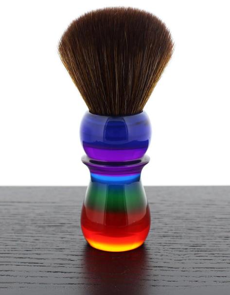 R1821 Yaqi Brown Synthetic Shaving Brush, Rainbow Handle